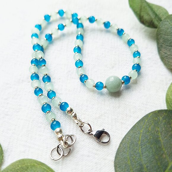 Y2K Amazonite Crystal Beaded Choker, Thin Boho Choker, Dainty Small Bead Choker - Picture 1 of 7